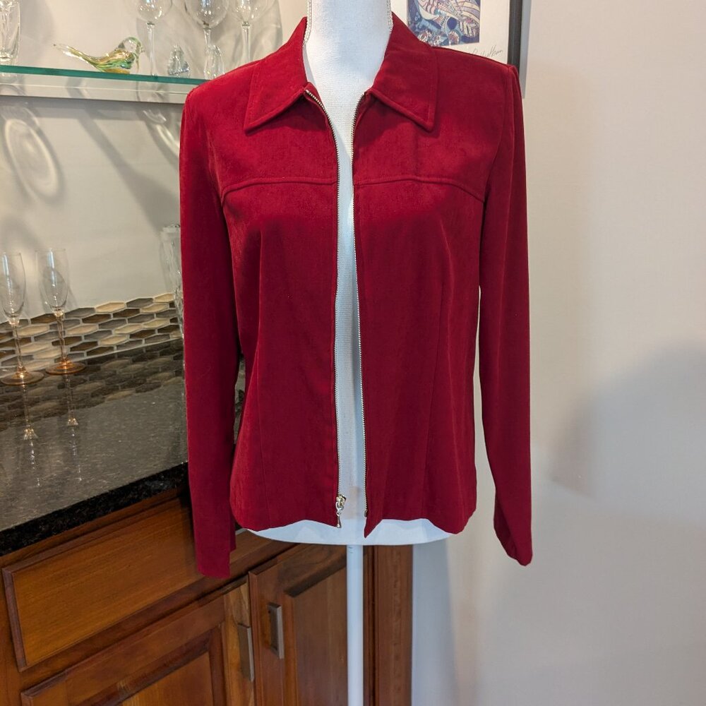 AGB Byer California | Red Faux Suede Zip-Front Jacket Medium